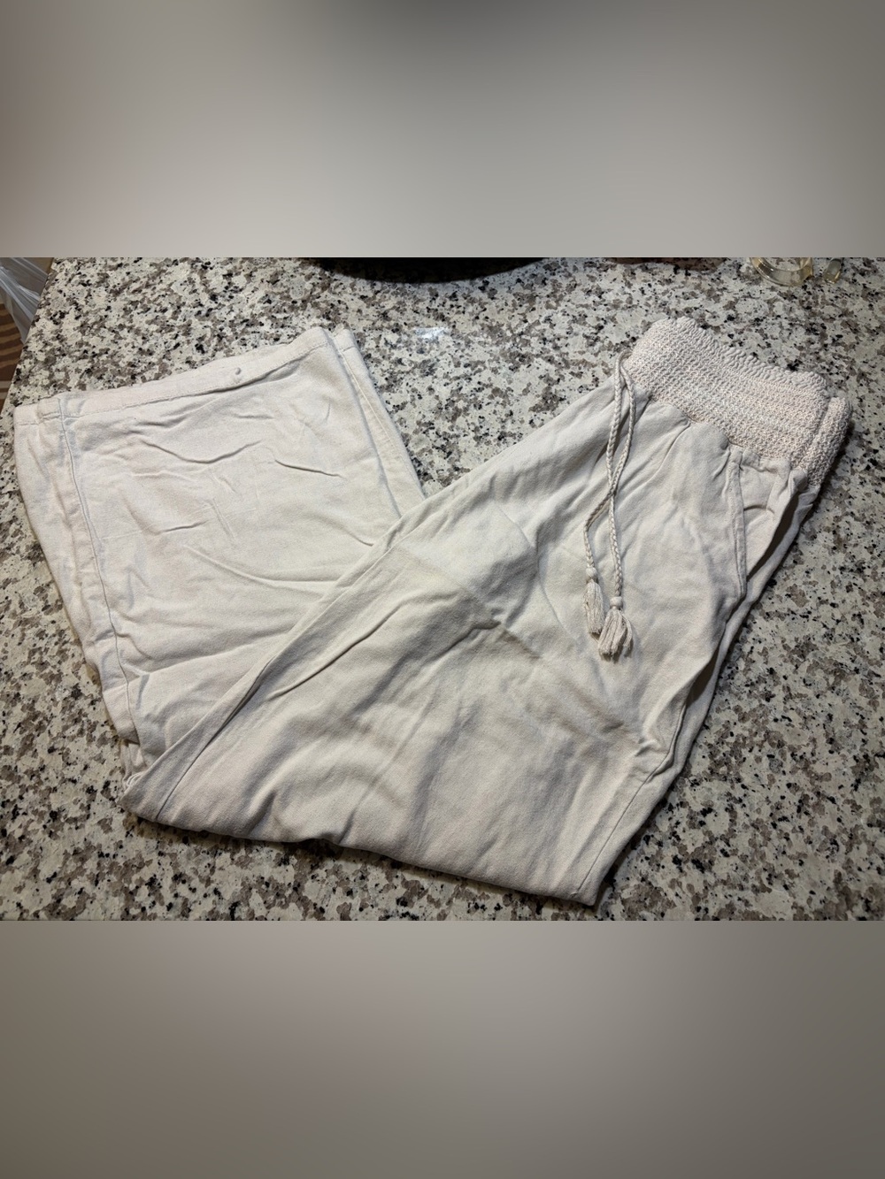 Rewash Cream wide leg pants with tassels - XL
